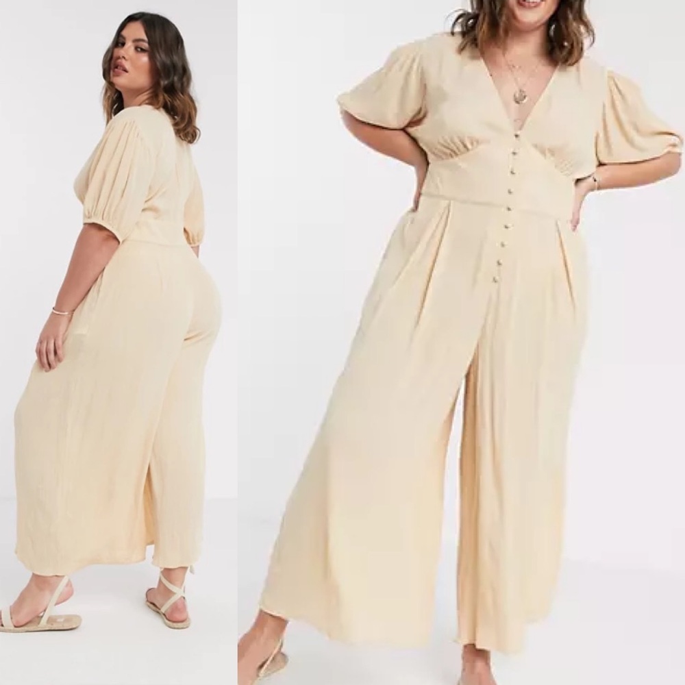 ASOS CURVE NWT Crinkle Tea Puff Sleeve Jumpsuit